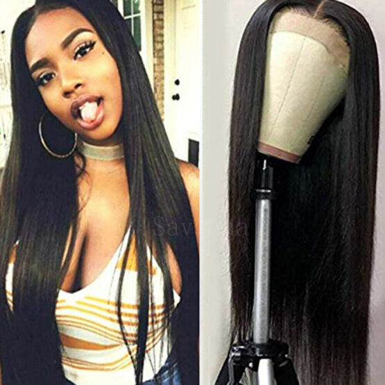 Synthetic Lace Front Wig Black Straight Wigs Heat Resistant Glueless Soft Hair