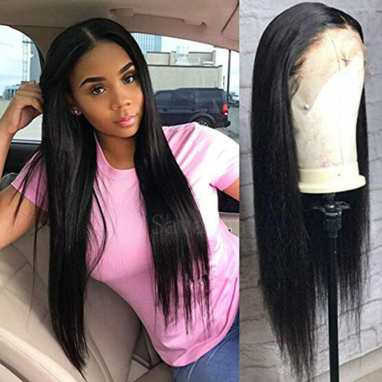 Synthetic Lace Front Wig Black Straight Wigs Heat Resistant Glueless Soft Hair - Image 2