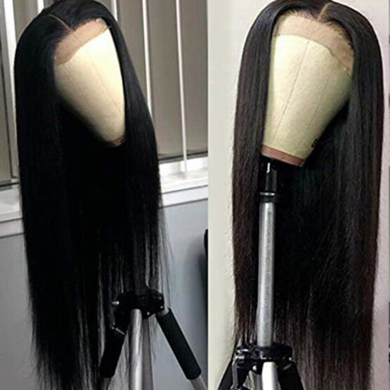 Synthetic Lace Front Wig Black Straight Wigs Heat Resistant Glueless Soft Hair - Image 4