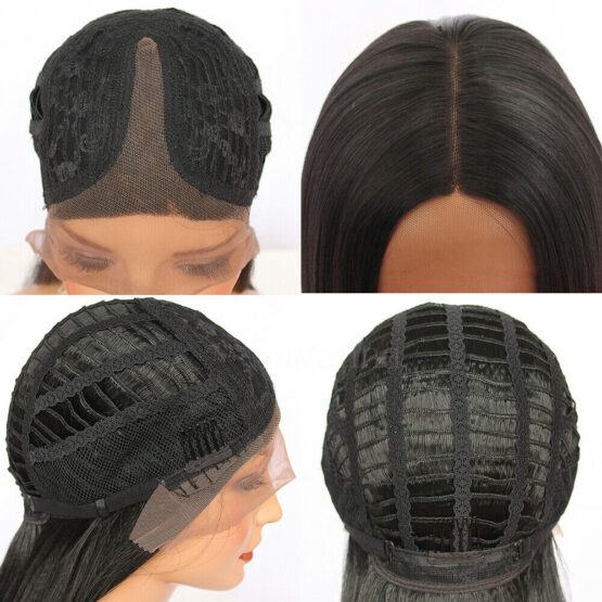Synthetic Lace Front Wig Black Straight Wigs Heat Resistant Glueless Soft Hair - Image 6