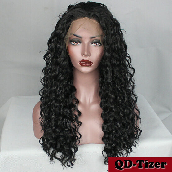 Women Long Black Kinky Curly Synthetic Lace Front Wigs Baby Hair Heat Resistant - Image 2