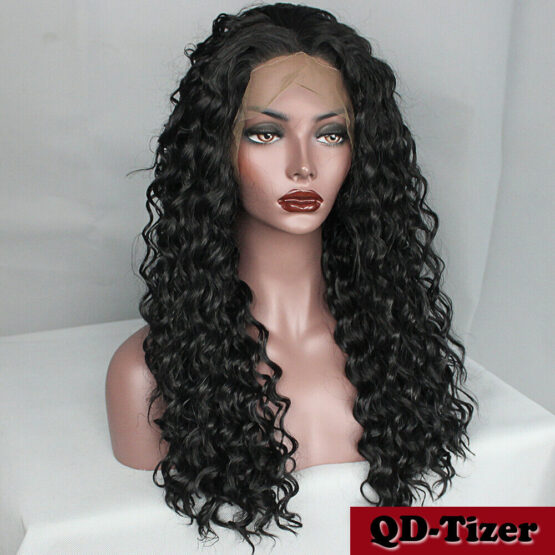 Women Long Black Kinky Curly Synthetic Lace Front Wigs Baby Hair Heat Resistant - Image 4