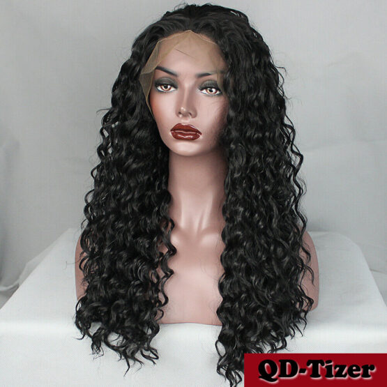 Women Long Black Kinky Curly Synthetic Lace Front Wigs Baby Hair Heat Resistant - Image 5