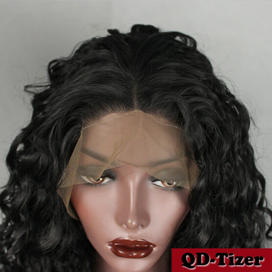 Women Long Black Kinky Curly Synthetic Lace Front Wigs Baby Hair Heat Resistant - Image 7