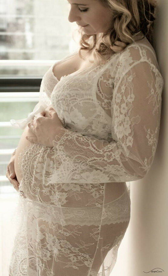 Women Sexy Maternity Lace Dress Pregnant Photography Props Maxi Photo Shoot Gown - Image 5