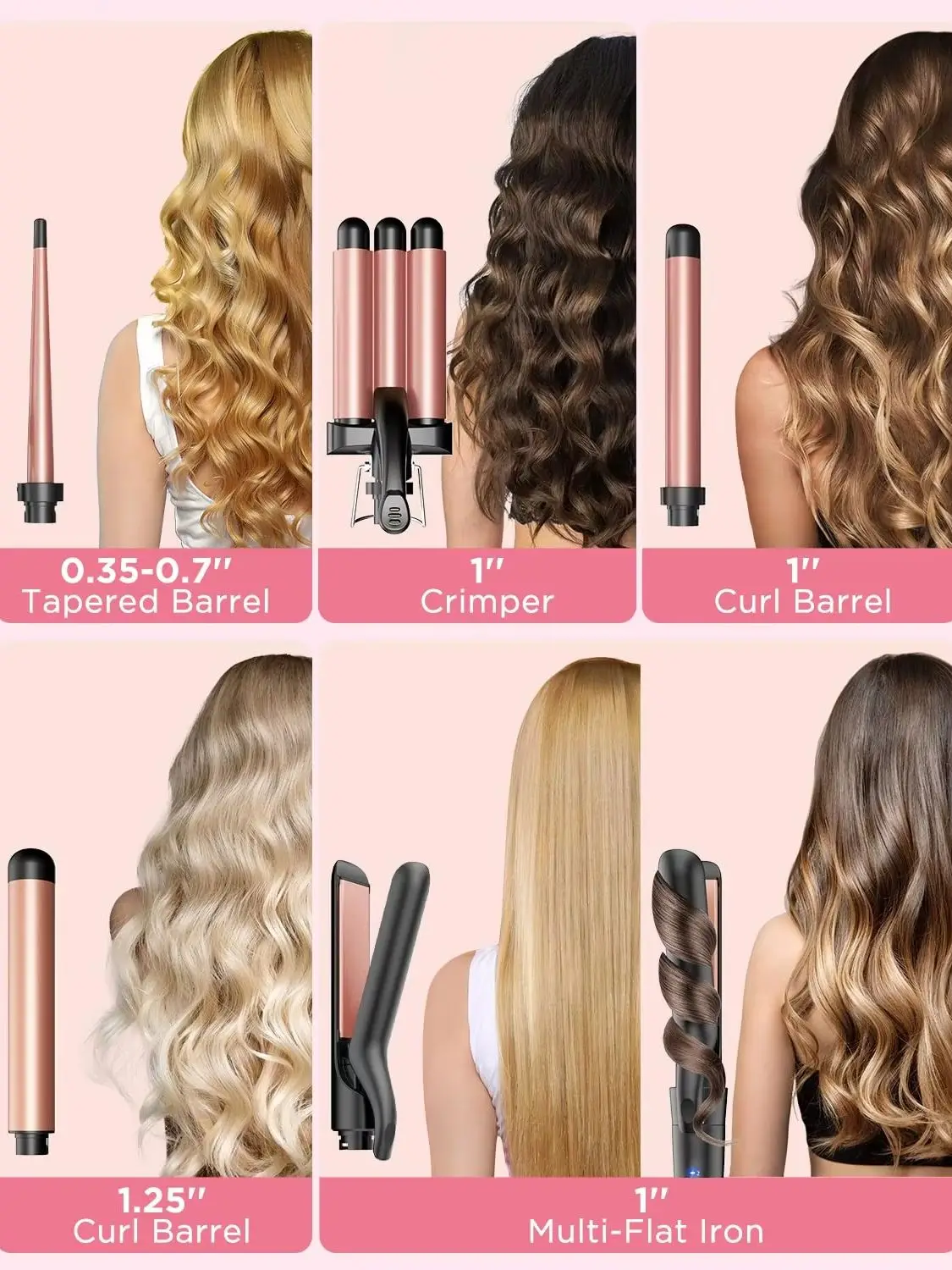 BESTOPE PRO 5 in 1 Wand Curling Iron-Curling Wand Set with Hair Straightener, 3 Barrels Hair Crimper Iron, 3 Ceramic Curling Iro - Image 2